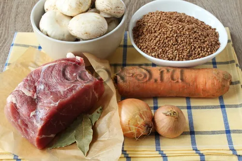 гречка с мясом и грибами - ингредиенты