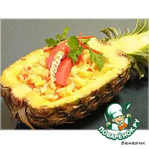Рецепт: Острый рис с креветками в ананасе по-тайски