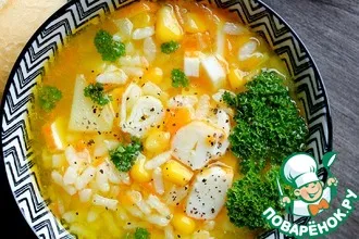 Рецепт: Суп с крабовыми палочками и кукурузой