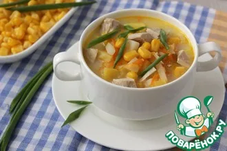 Рецепт: Сырный суп с кукурузой