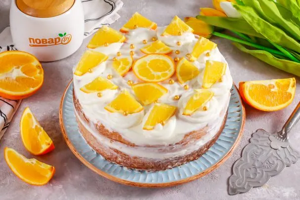 Апельсиновый торт со сметанным кремом