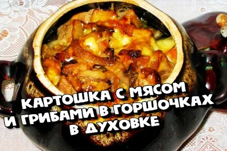 Фото к рецепту: Картошка с мясом и грибами в горшочках в духовке