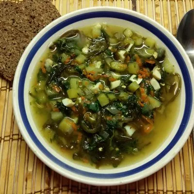 Зеленый борщ с крапивой и морской капустой - рецепт с фото