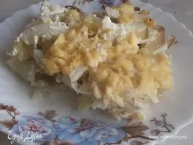 Запеканка из отварного картофеля с курицей
