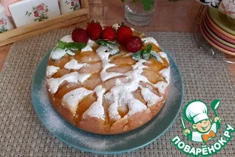 Рецепт: Творожный пирог с персиками в мультиварке