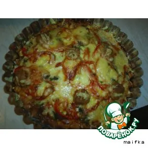 Рецепт: Пицца с сырокопченой колбасой и грибами