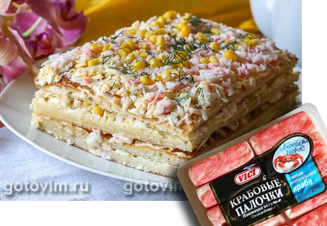 Закусочный торт с крабовыми палочками «Снежный краб» VIČI. Фотография рецепта