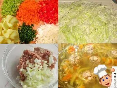 овощной суп с фрикадельками и капустой, и овощами, рецепт