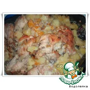 Рецепт: Запеченная курица с тыквой и грибами