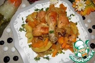 Рецепт: Курица, запеченная с тыквой и картофелем