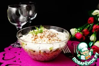 Рецепт: Салат с рисом, киноа и печенью трески