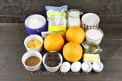 Ингредиенты для шоколадно апелсинового торта