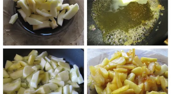 Яблоки с медом готовим до карамелизации для начинки рогаликов 