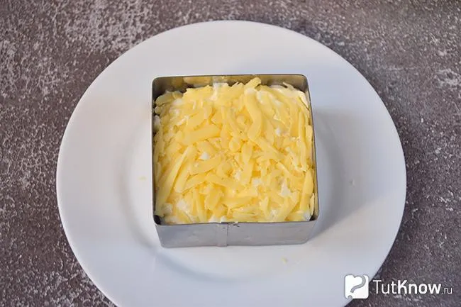 Слой сыра в форме для салата