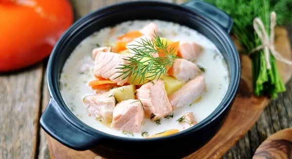 Финский суп с лососем и сливками. Рецепт с фото