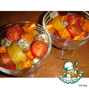 Рецепт: Салат из перца, феты и помидоров черри