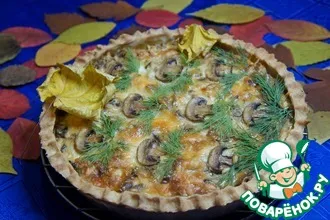 Рецепт: Открытый пирог с курицей и грибами