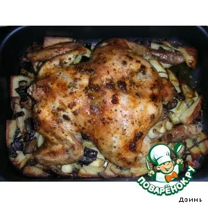 Рецепт: Запеченная чесночная курица с гарниром