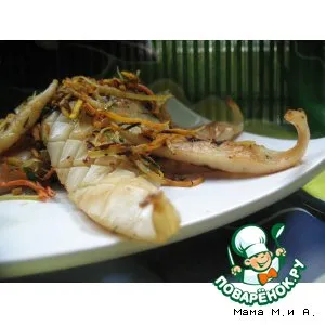 Рецепт: Закуска из жареного с овощами кальмара в китайском стиле