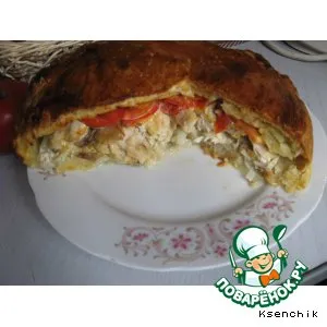 Рецепт: Пирог с курицей, грибами и сыром