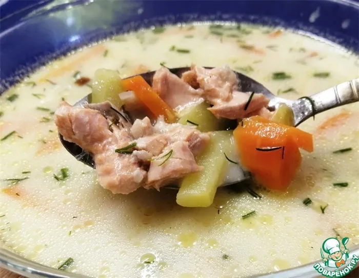 Рецепт: Суп с форелью и плавленым сыром