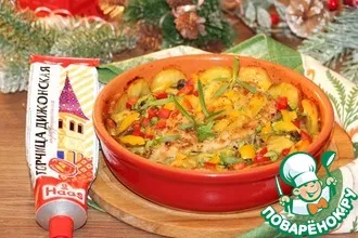 Рецепт: Картошка в духовке с курицей, грибами