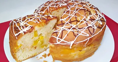 Пирог с консервированными персиками Каравай без дрожжей