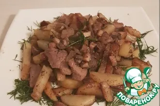 Рецепт: Жареный картофель с мясом и грибами