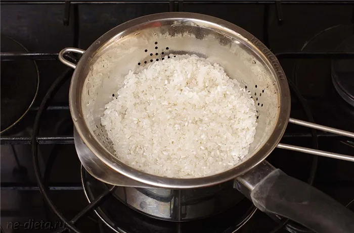 Круглозерный рис промыть водой