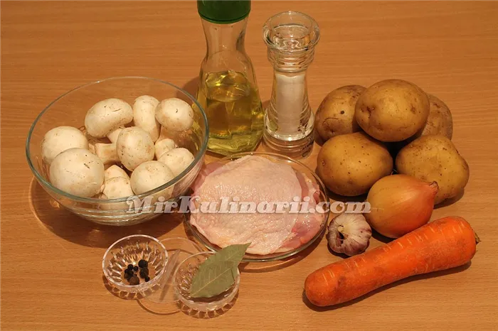Ингредиенты для рецепта «Тушеная картошка с курицей и грибами»