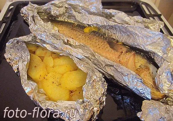 приготовление рыбы кефали с картошкой в фольге - итоговое фото рецепта