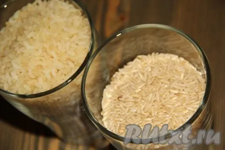 Я использовала два вида риса: 200 грамм обычного пропаренного риса и 100 грамм риса 