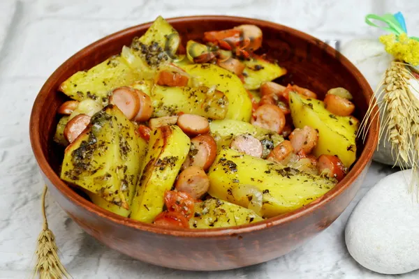 картошка с сосисками в духовке пошаговый рецепт с фото