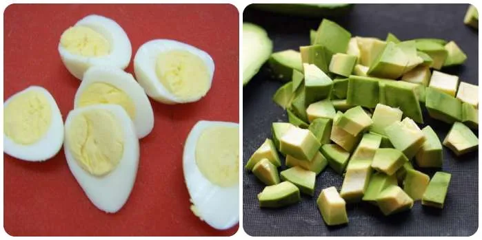 Режем яйца и авокадо