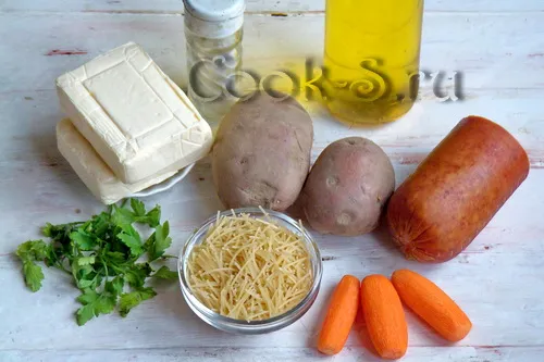 сырный суп с колбасой - ингредиенты