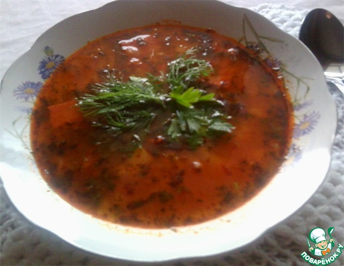 Рецепт: Томатный суп с колбасками