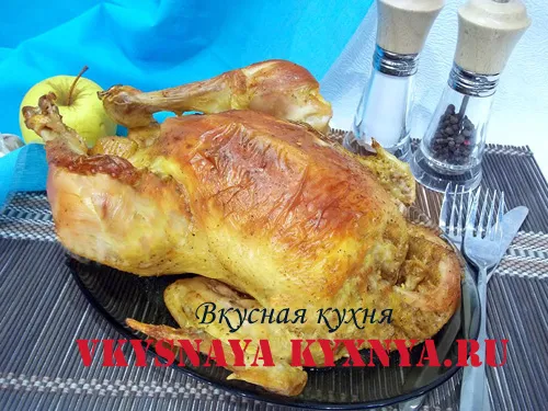 Курица фаршированная яблоками в духовке