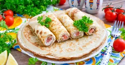 Блины с красной рыбой и творожным сыром