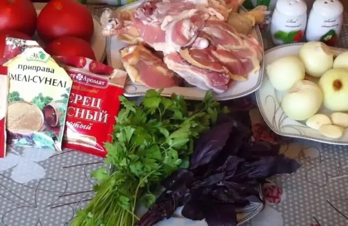 Продукты для чахохбили из курицы по простому рецепту