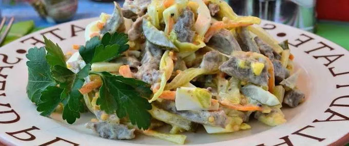 Салат из сердца свиного рецепт с фото очень вкусный с огурцами